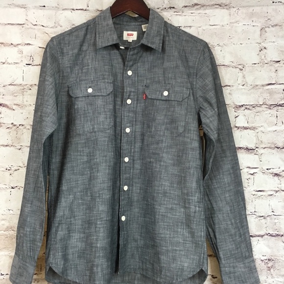 Levi’s Gray Button Front Cotton Long Sleeve Shirt - Picture 1 of 7